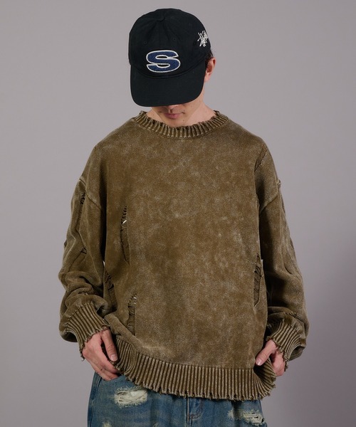 Perushu(ペルーシュ)の「Vintage Like Damage Knit ヴィンテージライクダメージニット(ニット/セーター・メンズ・ネイビー/ブラウン/ブラック・LARGE/MEDIUM)」の20枚目の写真