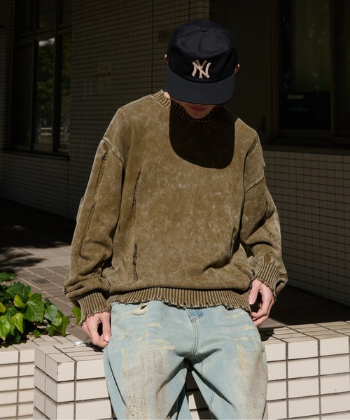 Perushu(ペルーシュ)の「Vintage Like Damage Knit ヴィンテージライクダメージニット(ニット/セーター・メンズ・ネイビー/ブラウン/ブラック・LARGE/MEDIUM)」の8枚目の写真