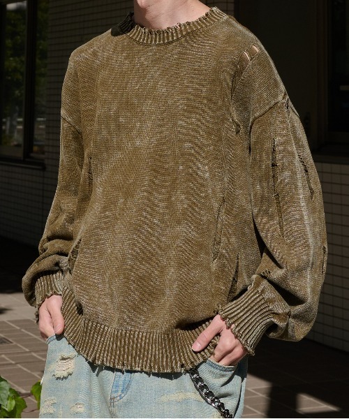 Perushu(ペルーシュ)の「Vintage Like Damage Knit ヴィンテージライクダメージニット(ニット/セーター・メンズ・ネイビー/ブラウン/ブラック・LARGE/MEDIUM)」の5枚目の写真