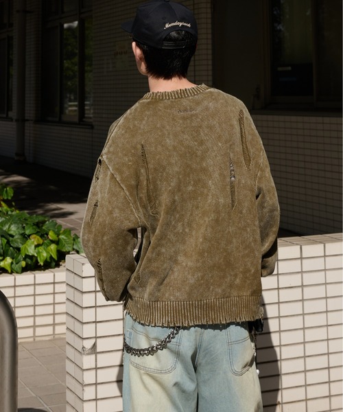 Perushu(ペルーシュ)の「Vintage Like Damage Knit ヴィンテージライクダメージニット(ニット/セーター・メンズ・ネイビー/ブラウン/ブラック・LARGE/MEDIUM)」の9枚目の写真