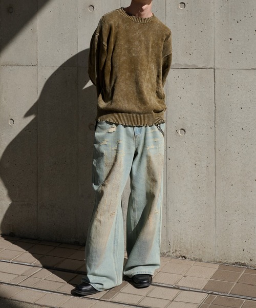 Perushu(ペルーシュ)の「Vintage Like Damage Knit ヴィンテージライクダメージニット(ニット/セーター・メンズ・ネイビー/ブラウン/ブラック・LARGE/MEDIUM)」の6枚目の写真