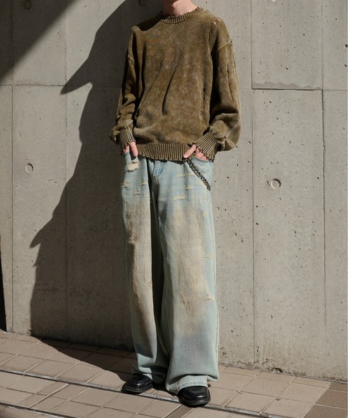 Perushu(ペルーシュ)の「Vintage Like Damage Knit ヴィンテージライクダメージニット(ニット/セーター・メンズ・ネイビー/ブラウン/ブラック・LARGE/MEDIUM)」の7枚目の写真