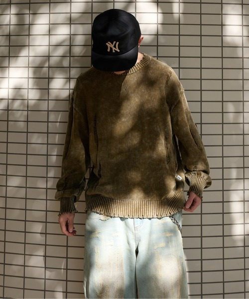 Perushu(ペルーシュ)の「Vintage Like Damage Knit ヴィンテージライクダメージニット(ニット/セーター・メンズ・ネイビー/ブラウン/ブラック・LARGE/MEDIUM)」の13枚目の写真