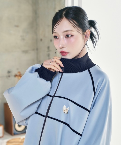 ANDGEEBEE（アンジービー）の「UNISEX パイピングトラックジャケット（ジャージ・レディース・ブルー/ブラック・FREE）」の6枚目の写真