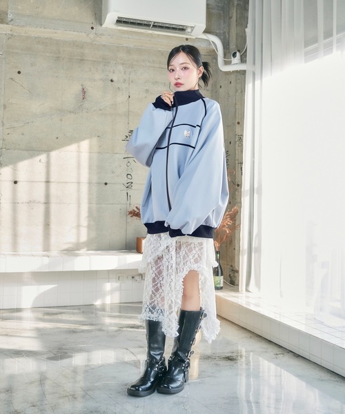 ANDGEEBEE（アンジービー）の「UNISEX パイピングトラックジャケット（ジャージ・レディース・ブルー/ブラック・FREE）」の7枚目の写真