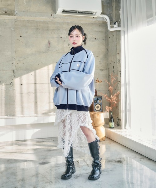 ANDGEEBEE（アンジービー）の「UNISEX パイピングトラックジャケット（ジャージ・レディース・ブルー/ブラック・FREE）」の8枚目の写真