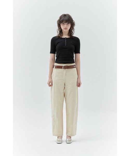 KIRSH（キルシー）の「KIRSH PLAIN SLIM FIT HENLEY NECK T-SHIRT キルシー プレーン スリムフィット ヘンリーネック Tシャツ（Tシャツ/カットソー・レディース・グレー/ブラック・ONE SIZE）」の3枚目の写真