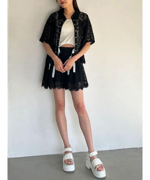 CALNAMUR（カルナムール）の「FLOWER LACE CULOTTES/フラワーレースキュロット（スカート・レディース・ホワイト/レッド/ブラック・FREE）」の14枚目の写真