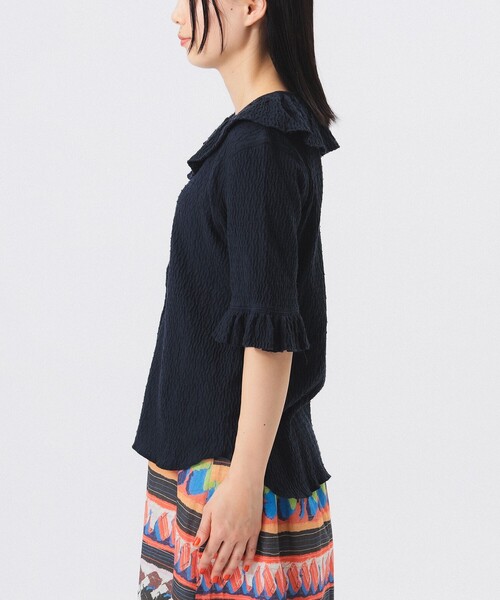 BEAMS BOY(ビームスボーイ)の「ジャガード フリル ギャザー ショートスリーブ(Tシャツ/カットソー・レディース・オフホワイト/ライトグレー/ネイビー・ONE SIZE)」の22枚目の写真