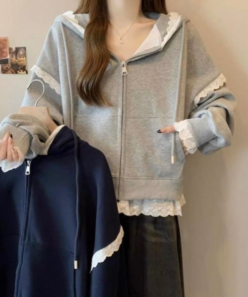 LADY LIKE(レディライク)の「レーストリミングガーリージップパーカー(パーカー・レディース・ネイビー/グレー・M/S)」の15枚目の写真