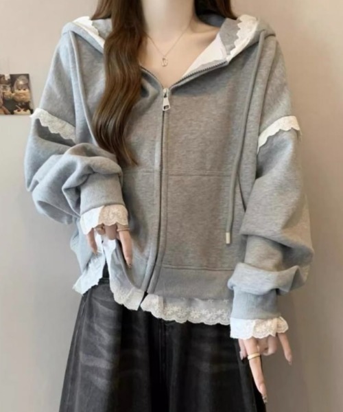 LADY LIKE(レディライク)の「レーストリミングガーリージップパーカー(パーカー・レディース・ネイビー/グレー・M/S)」の14枚目の写真
