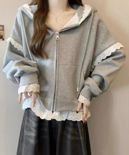 LADY LIKE(レディライク)の「レーストリミングガーリージップパーカー(パーカー・レディース・ネイビー/グレー・M/S)」の11枚目の写真
