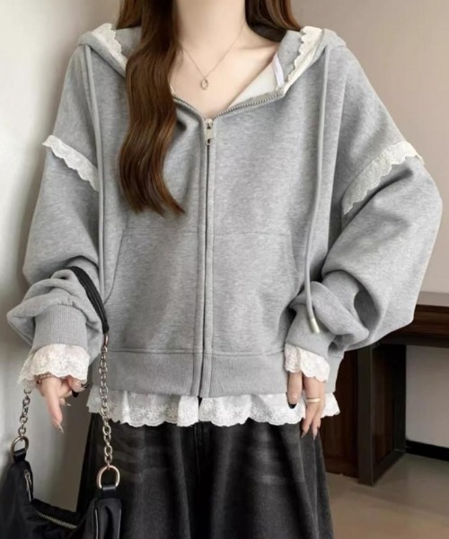 LADY LIKE(レディライク)の「レーストリミングガーリージップパーカー(パーカー・レディース・ネイビー/グレー・M/S)」の16枚目の写真