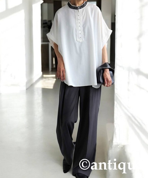 antiqua(アンティカ)の「レース襟ドルマントップス(シャツ/ブラウス・レディース・ブラック/オフホワイト・ONESIZE)」の3枚目の写真