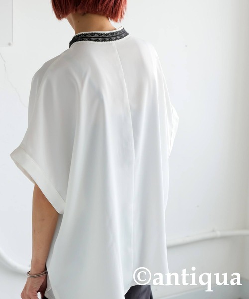 antiqua(アンティカ)の「レース襟ドルマントップス(シャツ/ブラウス・レディース・ブラック/オフホワイト・ONESIZE)」の6枚目の写真