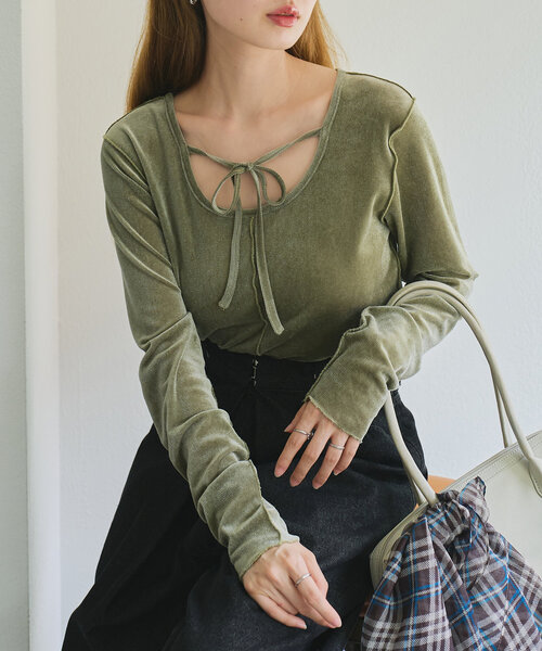 Kastane（カスタネ）の「リボン開きチュールTEE（Tシャツ/カットソー・レディース・ピンク/アイボリー/カーキ/ホワイト/サックスブルー/ブルー・FREE）」の4枚目の写真