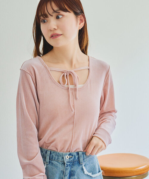 Kastane（カスタネ）の「リボン開きチュールTEE（Tシャツ/カットソー・レディース・ピンク/アイボリー/カーキ/ホワイト/サックスブルー/ブルー・FREE）」の14枚目の写真