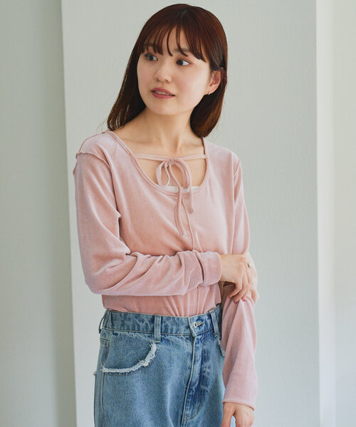 Kastane（カスタネ）の「リボン開きチュールTEE（Tシャツ/カットソー・レディース・ピンク/アイボリー/カーキ/ホワイト/サックスブルー/ブルー・FREE）」の12枚目の写真