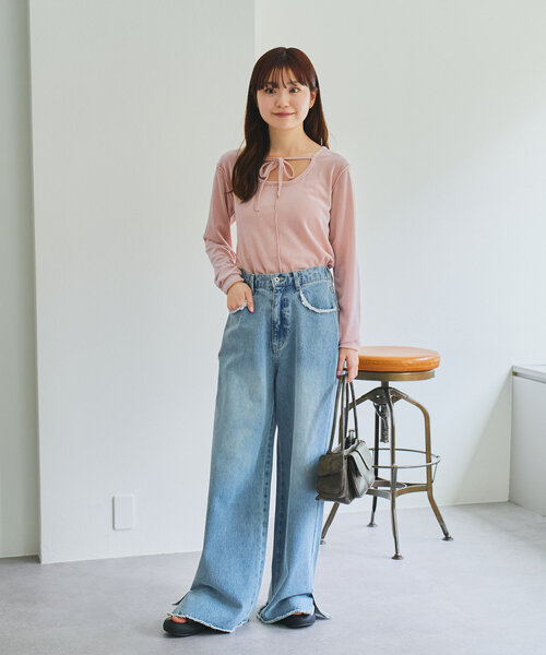 Kastane（カスタネ）の「リボン開きチュールTEE（Tシャツ/カットソー・レディース・ピンク/アイボリー/カーキ/ホワイト/サックスブルー/ブルー・FREE）」の9枚目の写真