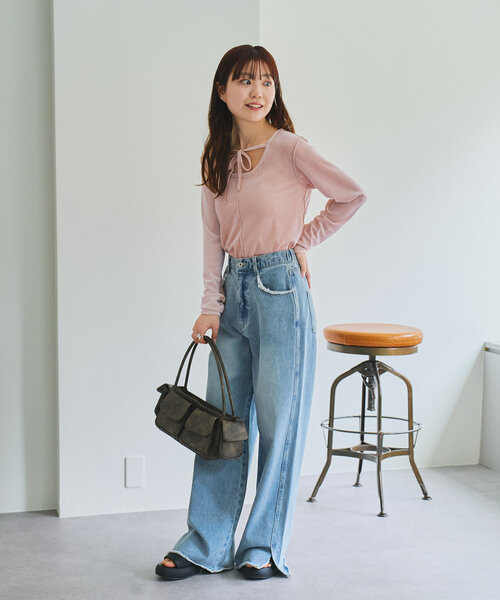 Kastane（カスタネ）の「リボン開きチュールTEE（Tシャツ/カットソー・レディース・ピンク/アイボリー/カーキ/ホワイト/サックスブルー/ブルー・FREE）」の8枚目の写真