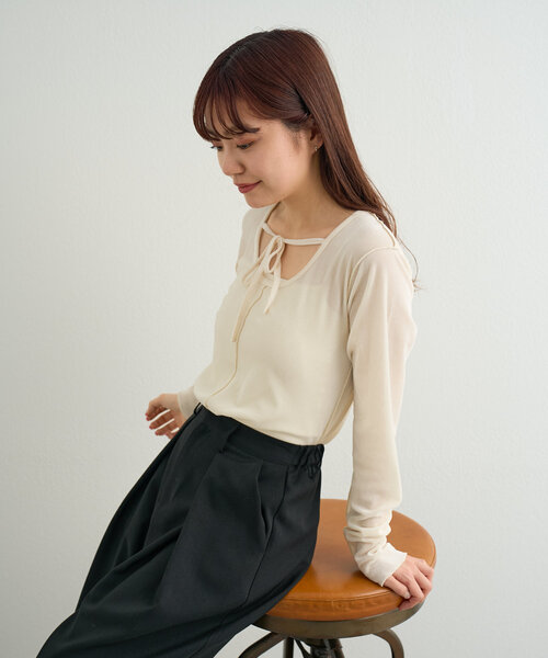 Kastane（カスタネ）の「リボン開きチュールTEE（Tシャツ/カットソー・レディース・ピンク/アイボリー/カーキ/ホワイト/サックスブルー/ブルー・FREE）」の20枚目の写真