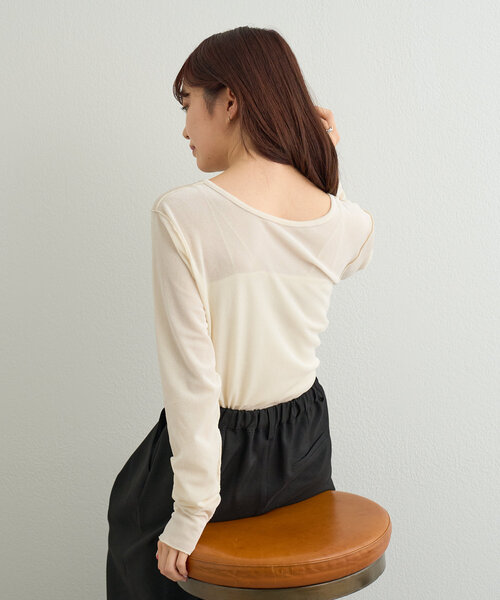 Kastane（カスタネ）の「リボン開きチュールTEE（Tシャツ/カットソー・レディース・ピンク/アイボリー/カーキ/ホワイト/サックスブルー/ブルー・FREE）」の21枚目の写真