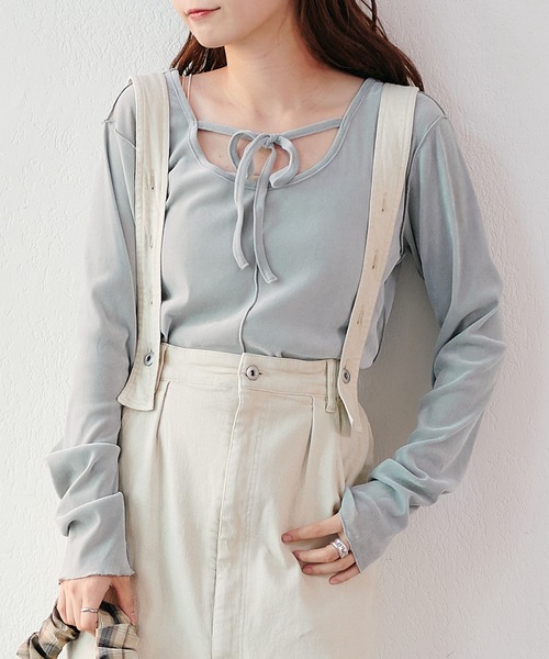 Kastane（カスタネ）の「リボン開きチュールTEE（Tシャツ/カットソー・レディース・ピンク/アイボリー/カーキ/ホワイト/サックスブルー/ブルー・FREE）」の5枚目の写真