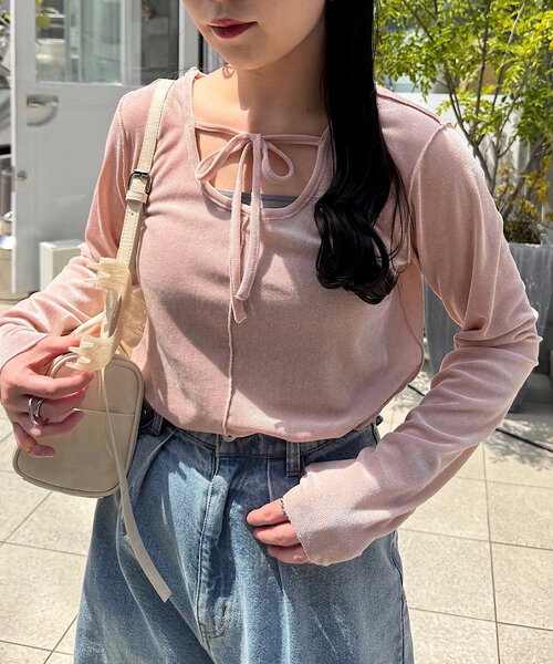 Kastane（カスタネ）の「リボン開きチュールTEE（Tシャツ/カットソー・レディース・ピンク/アイボリー/カーキ/ホワイト/サックスブルー/ブルー・FREE）」の2枚目の写真