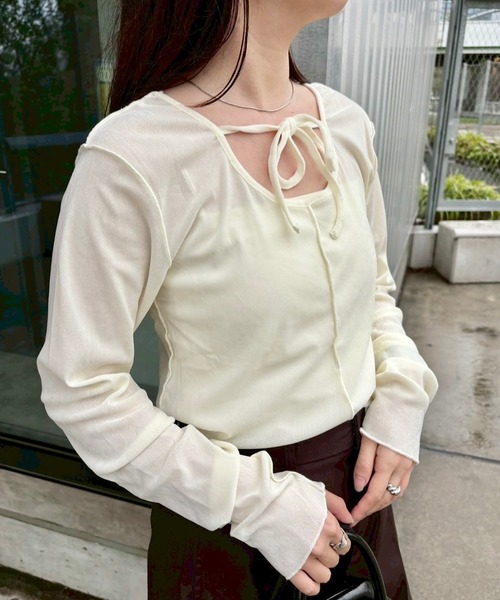 Kastane（カスタネ）の「リボン開きチュールTEE（Tシャツ/カットソー