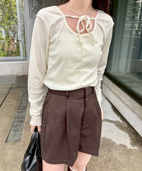 Kastane（カスタネ）の「リボン開きチュールTEE（Tシャツ/カットソー・レディース・ピンク/アイボリー/カーキ/ホワイト/サックスブルー/ブルー・FREE）」の17枚目の写真