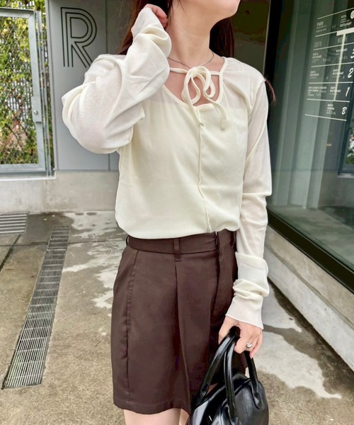 Kastane（カスタネ）の「リボン開きチュールTEE（Tシャツ/カットソー・レディース・ピンク/アイボリー/カーキ/ホワイト/サックスブルー/ブルー・FREE）」の16枚目の写真