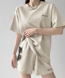 SHEPP（シープ）の「ワンポイント ルーズワッフル 半袖セットアップ上下セット / ルームウェア上下セット（ルームウェア/パジャマ）」