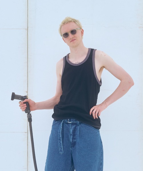 BEAVER(ビーバー)の「B omnivore/ビーオムニボー ランダムテレコ リンガータンク(タンクトップ・メンズ・ブラック/グレー/ホワイト・L/XL)」の1枚目の写真