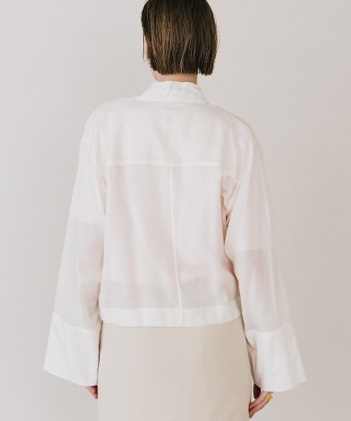 CREDONA（クレドナ）の「SHEER STAND SHIRTS/シアースタンドシャツ（シャツ/ブラウス・レディース・ホワイト/ブルー・FREE）」の7枚目の写真