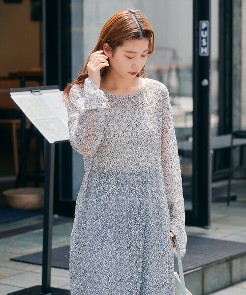 WEB限定/前後2WAY/リバーシブル】レースフラワー長袖ワンピース