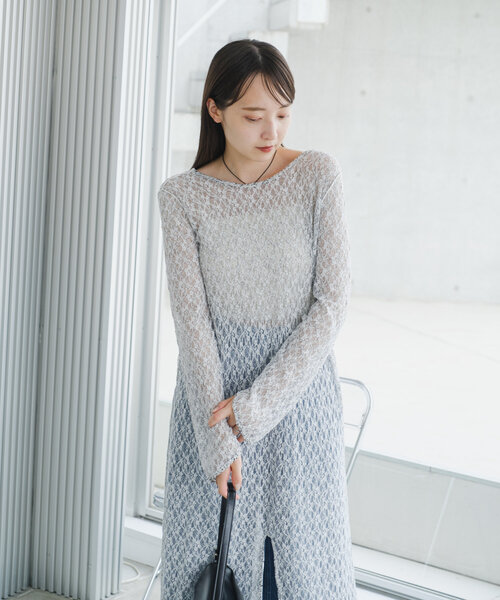 WEB限定/前後2WAY/リバーシブル】レースフラワー長袖ワンピース