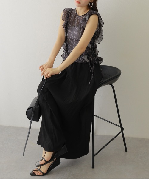 LAULEN(ローレン)の「frill ribbon blouse /花柄 フリル リボン ノースリーブ ブラウス(シャツ/ブラウス・レディース・ホワイト/チャコールグレー/ブラック・FREE)」の7枚目の写真