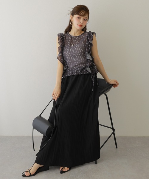 LAULEN(ローレン)の「frill ribbon blouse /花柄 フリル リボン ノースリーブ ブラウス(シャツ/ブラウス・レディース・ホワイト/チャコールグレー/ブラック・FREE)」の8枚目の写真