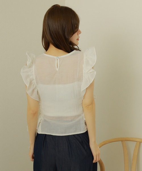 LAULEN(ローレン)の「frill ribbon blouse /花柄 フリル リボン ノースリーブ ブラウス(シャツ/ブラウス・レディース・ホワイト/チャコールグレー/ブラック・FREE)」の11枚目の写真