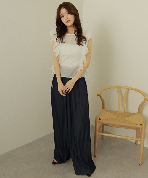 LAULEN(ローレン)の「frill ribbon blouse /花柄 フリル リボン ノースリーブ ブラウス(シャツ/ブラウス・レディース・ホワイト/チャコールグレー/ブラック・FREE)」の12枚目の写真