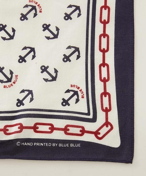 BLUE BLUE（ブルーブルー）の「CHAIN＆ANCHOR コットンバンダナ（バンダナ/スカーフ・メンズ・ネイビー/オフホワイト・ONE SIZE）」の4枚目の写真