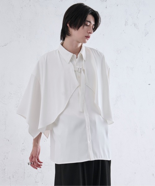 Ellno Loset(エルノロゼット)の「ラッフルヨークベルトツキシャツ(シャツ/ブラウス・メンズ・オフホワイト/ブラック・LARGE/MEDIUM/SMALL)」の14枚目の写真