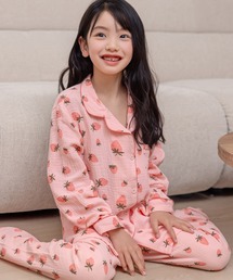 DAY CLOSET | キッズ 長袖ダブルガーゼ仕立てのパイピング総柄ルームウェア 上下2点セット(ルームウェア/パジャマ)