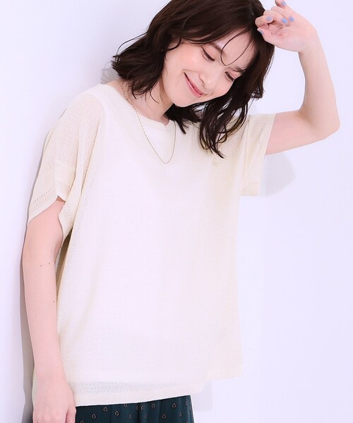 SHOO・LA・RUE（シューラルー）の「【S-LL/2点セット】涼やかに楽に決まる タンクトップ＋編み柄ニット（その他トップス・レディース・ブラック/ライトオレンジ系/ナチュラル・01/02/03/04）」の2枚目の写真