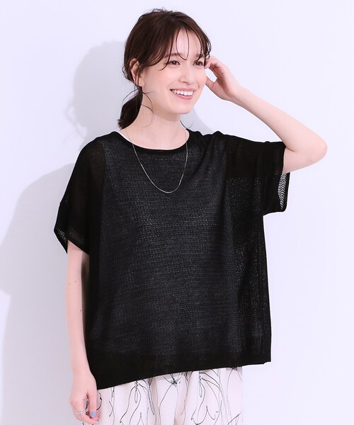 SHOO・LA・RUE（シューラルー）の「【S-LL/2点セット】涼やかに楽に決まる タンクトップ＋編み柄ニット（その他トップス・レディース・ブラック/ライトオレンジ系/ナチュラル・01/02/03/04）」の4枚目の写真