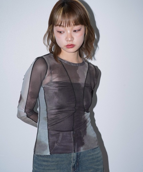 人気沸騰ブラドン セール】【zozo限定】ライン ニュアンスカラー シアー ロング トップス