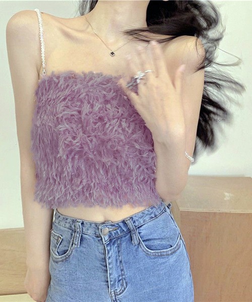 d.i.a/フェザーチャーム付セクシーキャミソール/専用♡ オーガニックコットンサーキュラージャージーカップ付