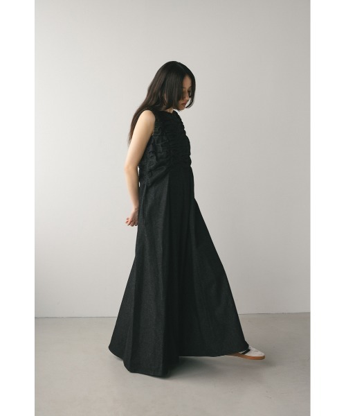 シャーリングギャザーワンピースSTYLEMIXER ブラック シャーリングギャザーワンピース（ワンピース）｜STYLEMIXER