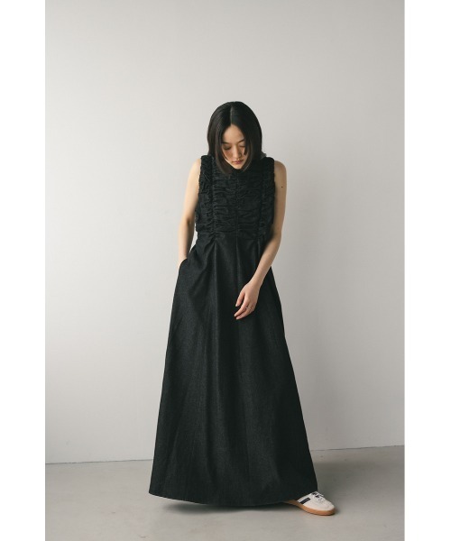 現行品♡ 新品♡ スタイルミキサー シャーリングギャザーワンピース　黒 シャーリングギャザーワンピース（ワンピース）｜STYLEMIXER