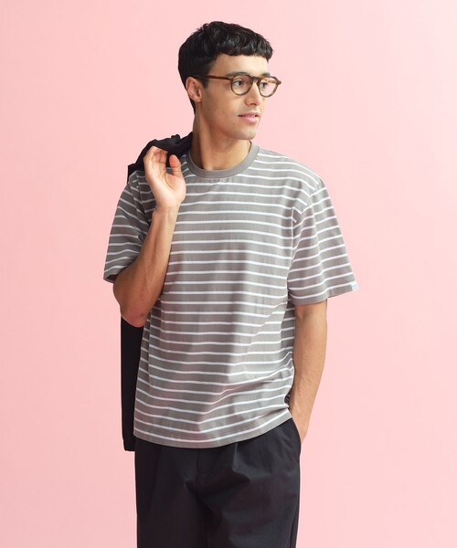 MACKINTOSH PHILOSOPHY（ﾏｯｷﾝﾄｯｼｭ ﾌｨﾛｿﾌｨｰ）の「ポップコーンボーダー クルーネックTシャツ（Tシャツ/カットソー・メンズ・グレー系その他2/オフホワイト/ブルー系その他7・38/40）」の2枚目の写真